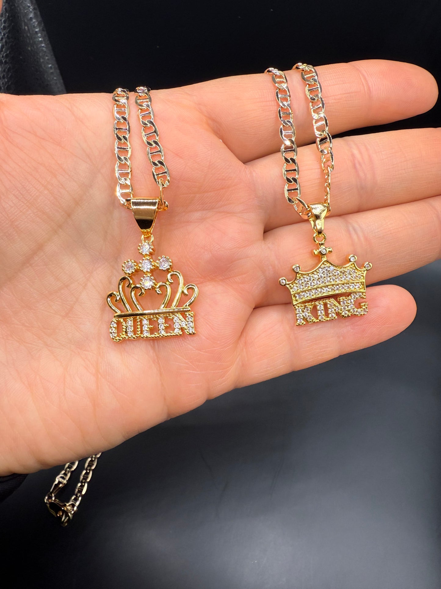 KING & QUEEN couple chains gold plated 2 chain included