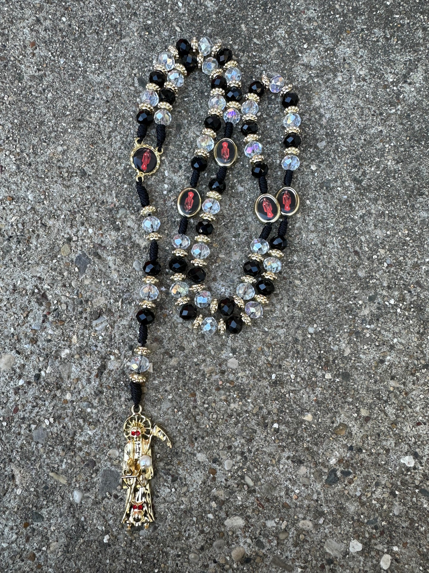 Holy Death's Necklace, Rosary Style for Edgy Spirituality - Fashion Costume Jewelry