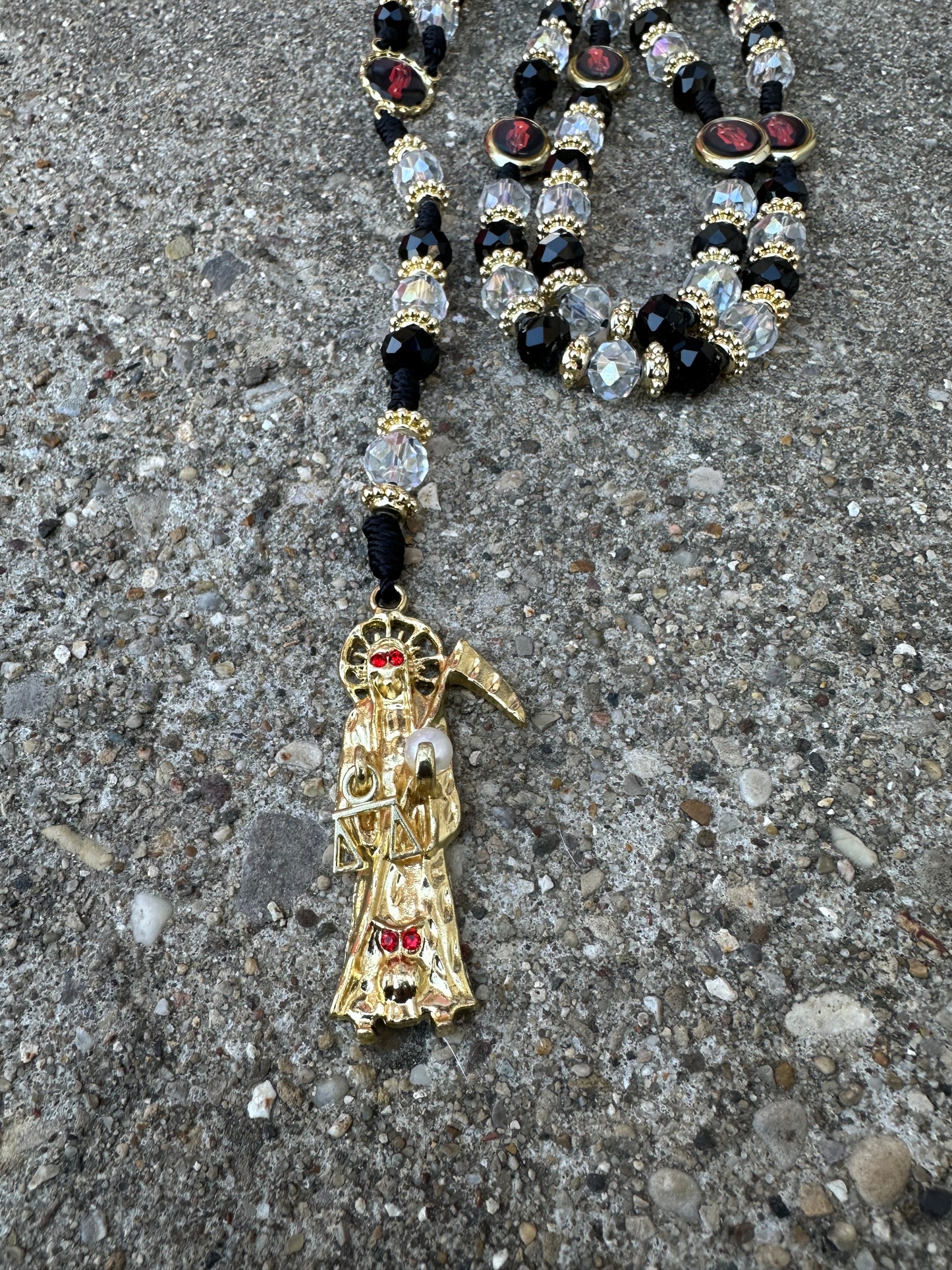 Holy Death's Necklace, Rosary Style for Edgy Spirituality - Fashion Costume Jewelry