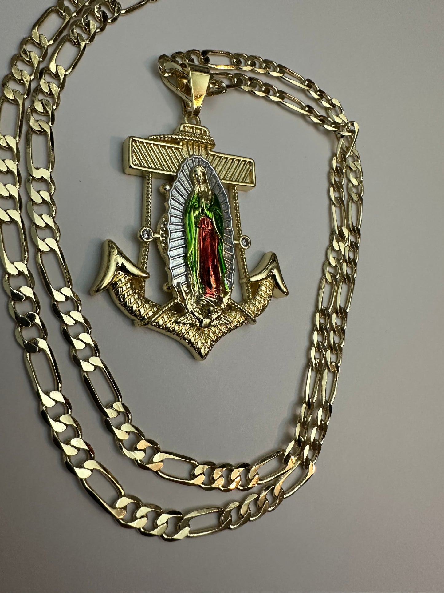 Anchor with Virgin Mary with three colors style gold-plated 24” inches