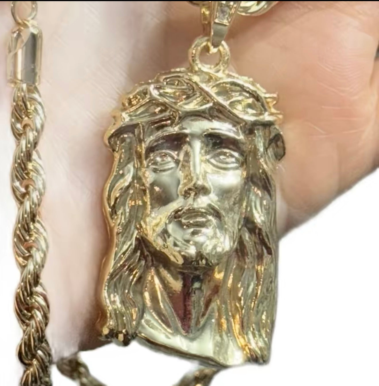 Jesus Big Pendant Necklace Gold Plated 24" Inches Chain with Detailed Pendant Design Fashion Jewelry