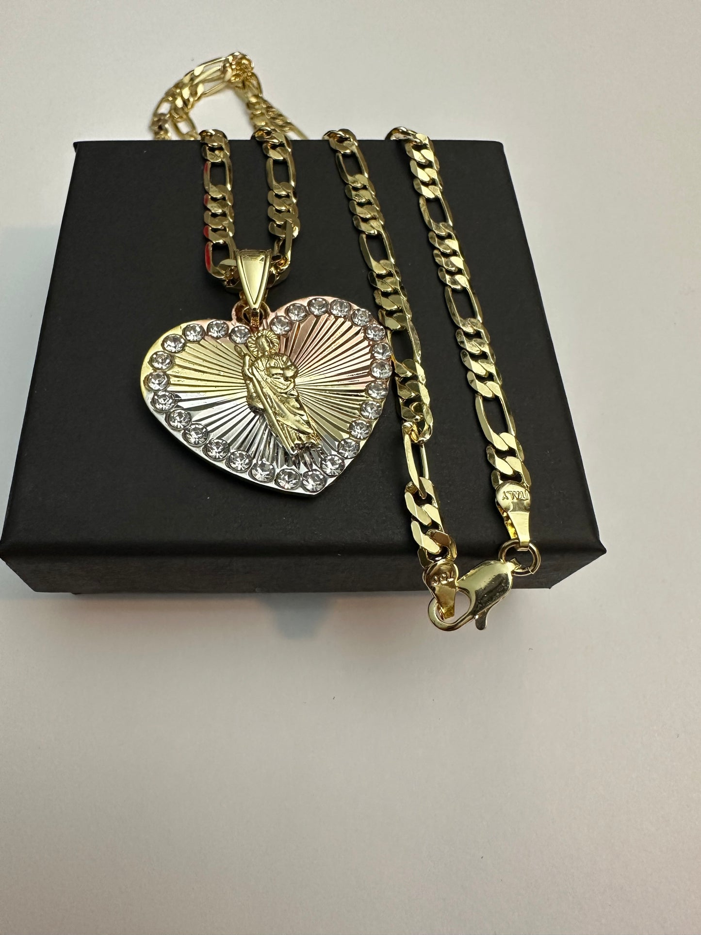 San Judas Tadeo With Heart Pendant with 22" inches figaro chain beautiful necklace gift
