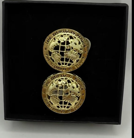 Gold Plated World Is Yours Round Single/ Doble Ring Globe Ring for Men Unique Gift Timeless Design Luxurious Gold Ring 1pcs