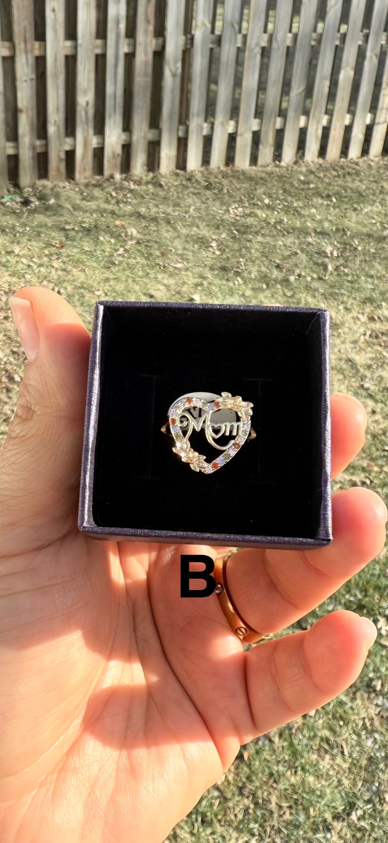 Gold Plated Mama Ring with Heart Design and Butterfly Accents Available in Various Sizes