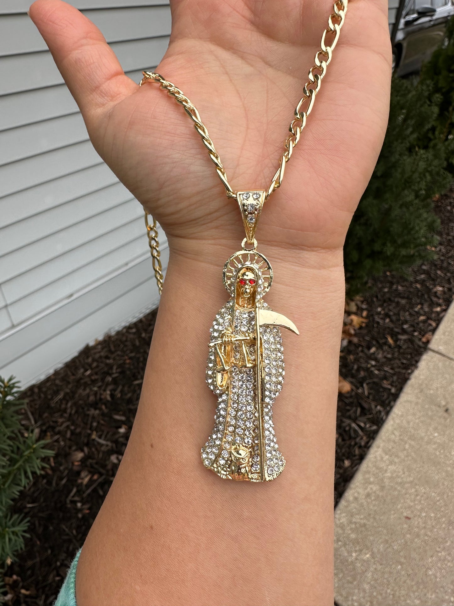 Santa Muerte 24” Gold Plated Necklace