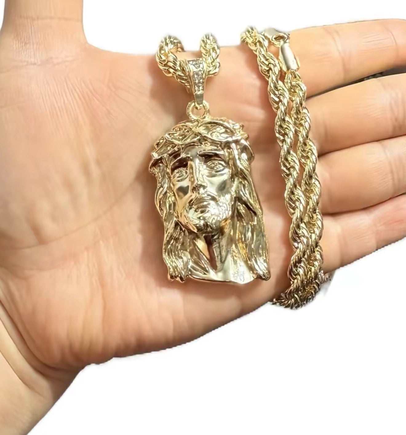 Jesus Big Pendant Necklace Gold Plated 24" Inches Chain with Detailed Pendant Design Fashion Jewelry