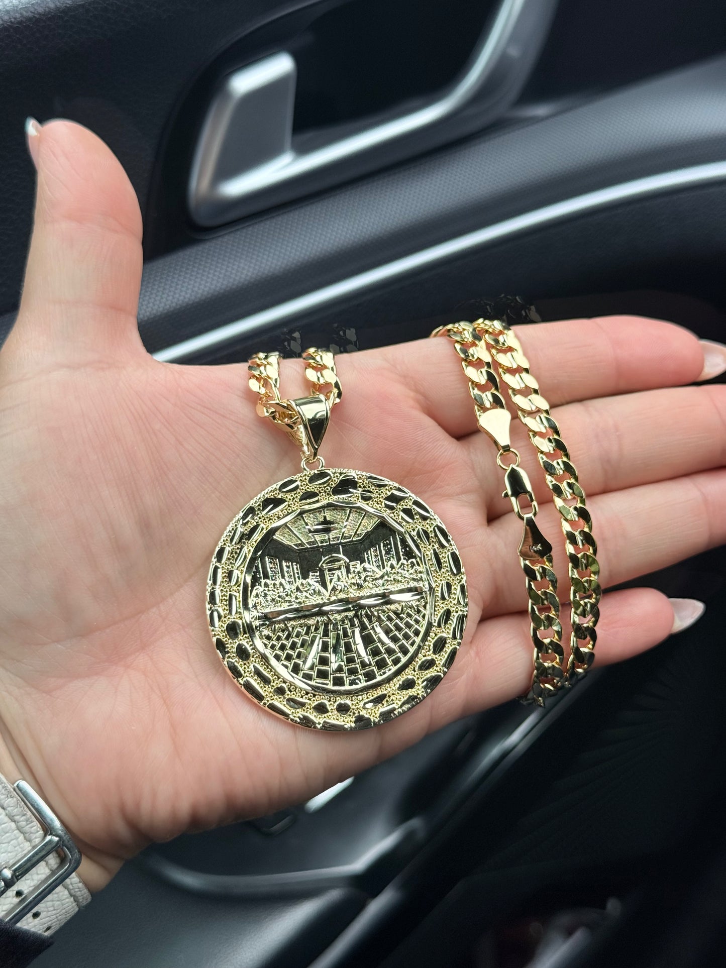 LAST SUPPER 14k Gold Plated  Concave Chain with Detailed Last Supper Pendant for Men and Women Gold Initial Necklace Fashion Necklace 24”