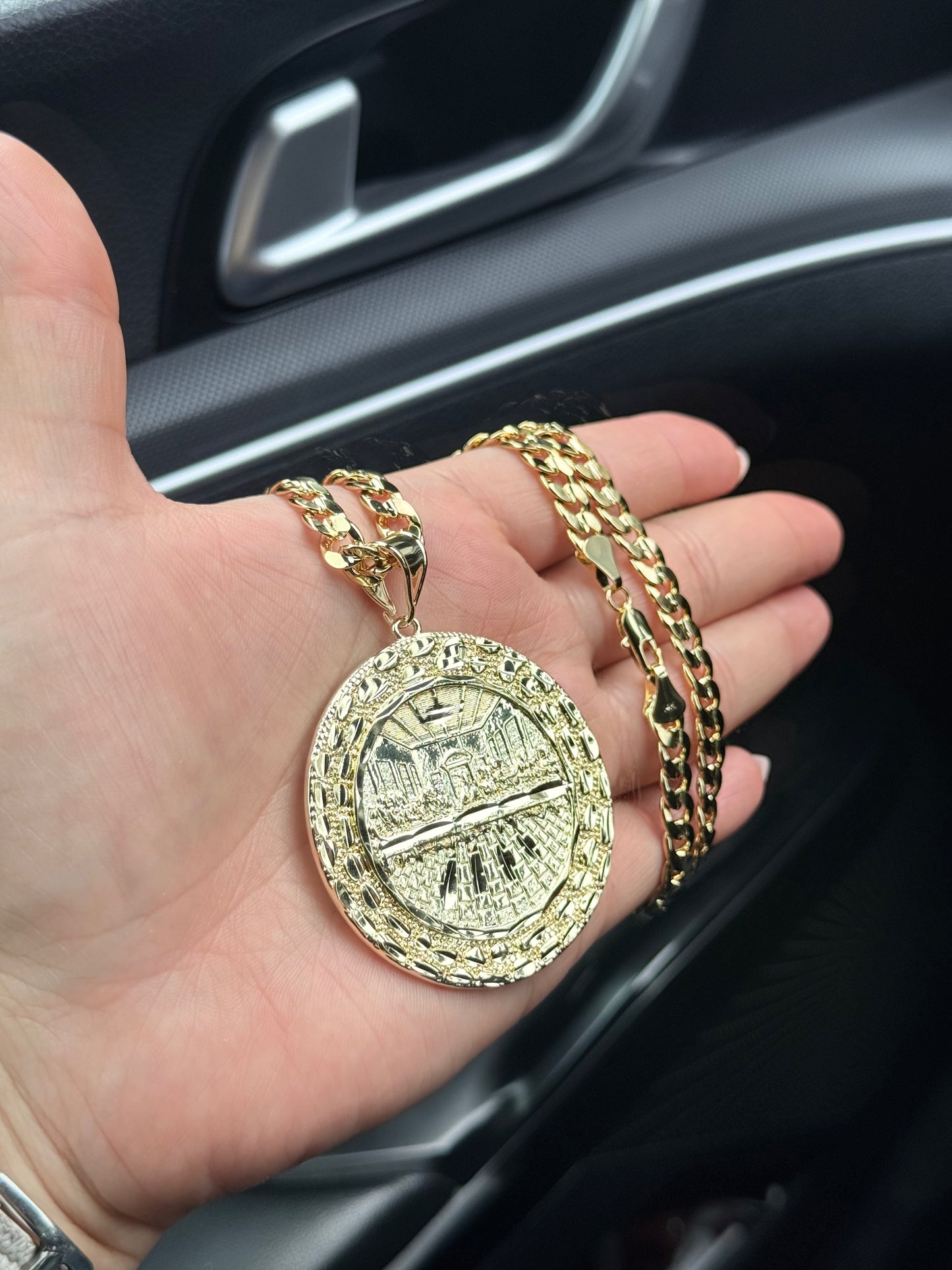 LAST SUPPER 14k Gold Plated  Concave Chain with Detailed Last Supper Pendant for Men and Women Gold Initial Necklace Fashion Necklace 24”