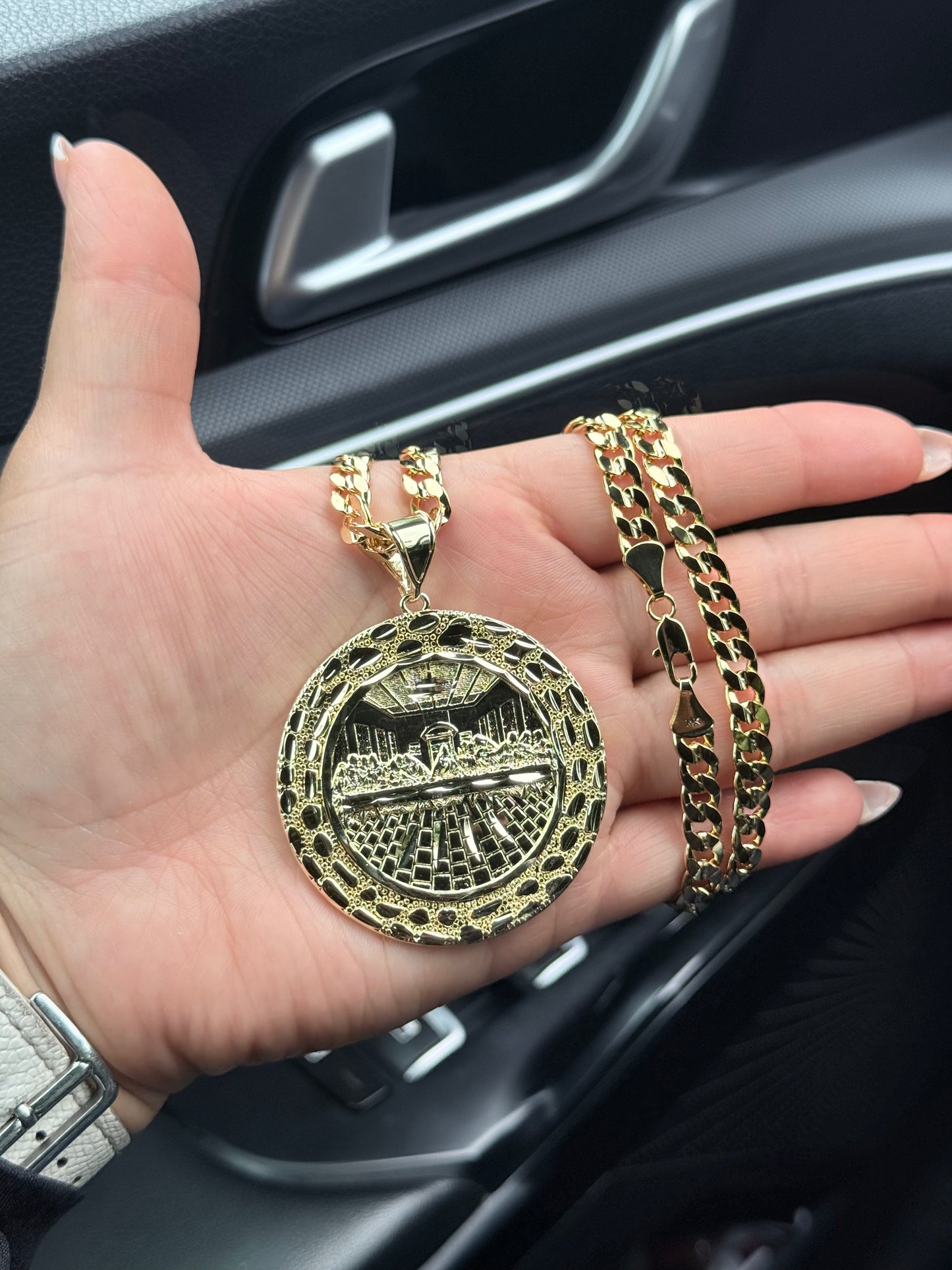 LAST SUPPER 14k Gold Plated  Concave Chain with Detailed Last Supper Pendant for Men and Women Gold Initial Necklace Fashion Necklace 24”